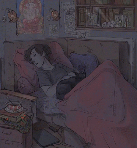 an illustration of a person sleeping in a bed