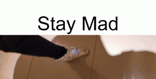 a person on a skateboard with the words stay mad in black