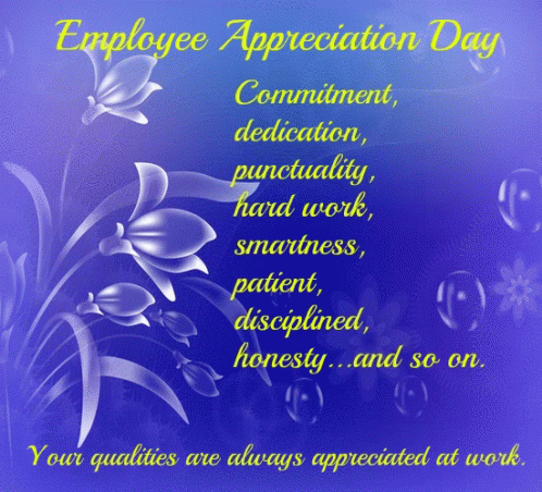 a red greeting card saying, employee appreciation