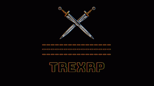 two crossed swords sitting atop a dark background with the words trekup below them