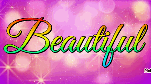 the word beautiful is written in cursive writing against a bright purple background