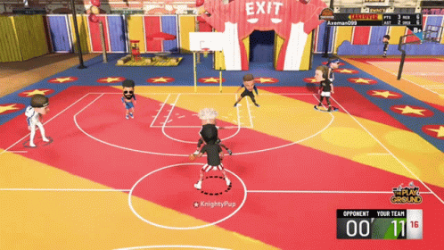 a virtual view of a play - by - play basketball game