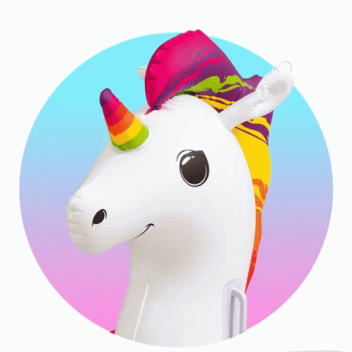 there is a very cute cartoon unicorn wearing a purple and blue hat