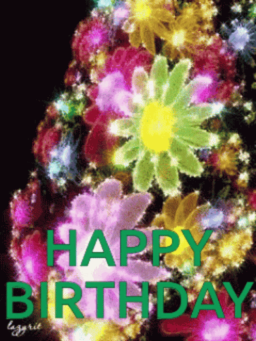 a happy birthday card with colorful flowers