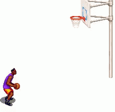 a basketball hoop next to an image of a man dunking
