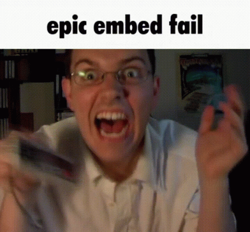 a man smiling with words on it that say, epic embed fail