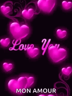 purple heart shaped hearts with the words love you