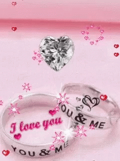two diamond rings with i love you and me message in the center