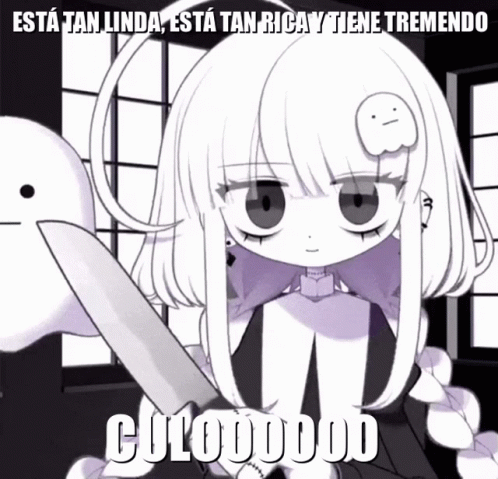 an anime with a knife in its hand and text that says esta alunhasta