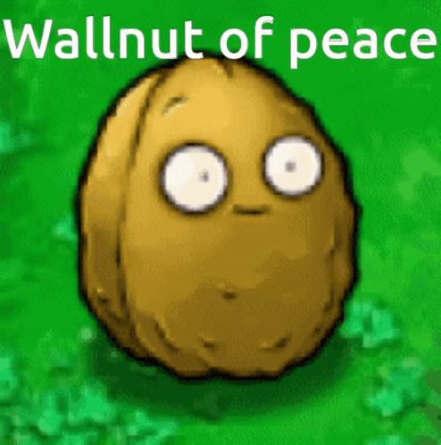 the text'walnut of peace'next to an illustration of an odd looking blue ball