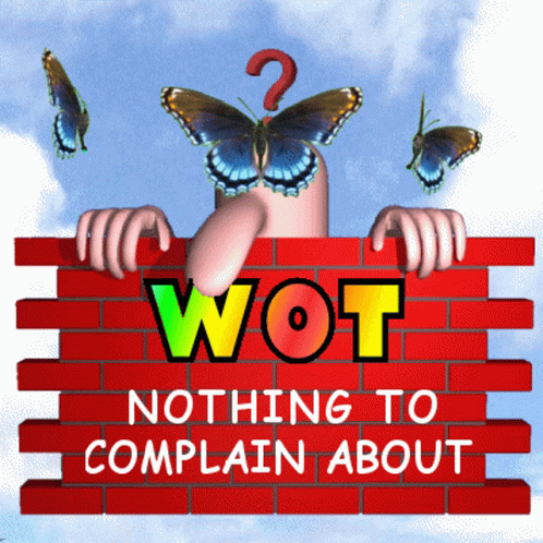 a drawing of a robot leaning against a wall that says,'wot nothing to complain about '