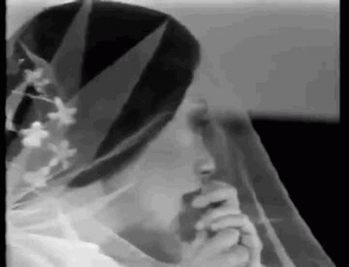 black and white image of a bride wearing a veil