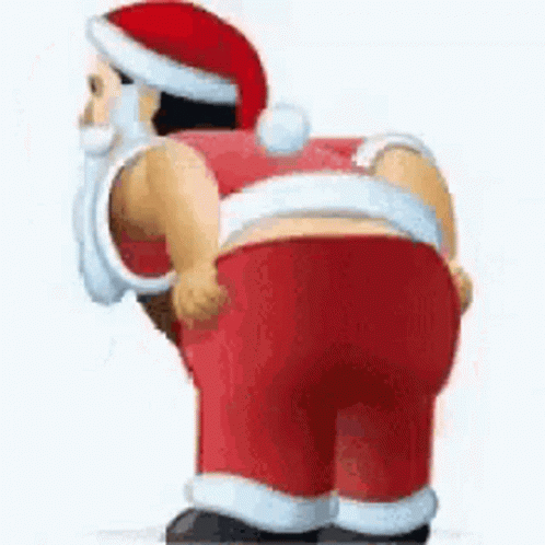 an animated character wearing a santa hat with one arm