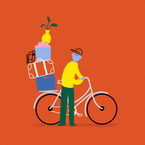 man carrying boxes on bike in blue background