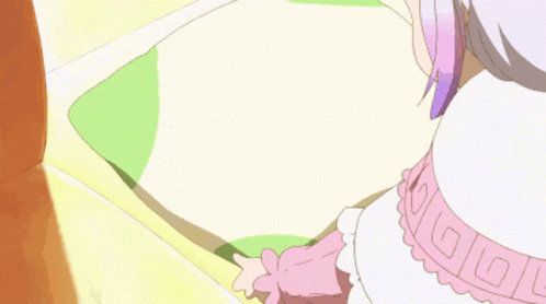 an anime scene with an older woman with pink hair