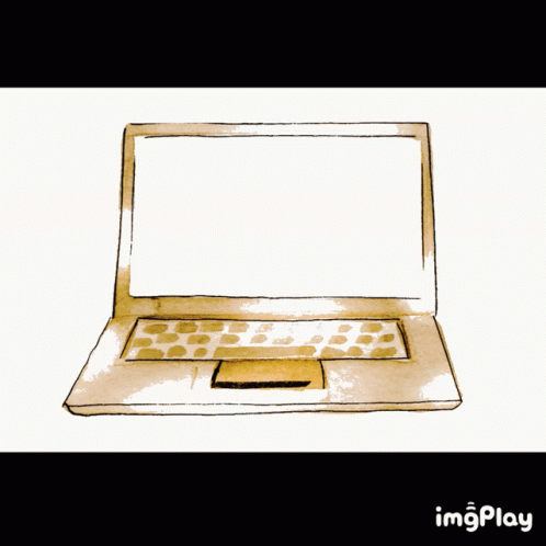 a cartoon laptop computer is shown with its screen raised out