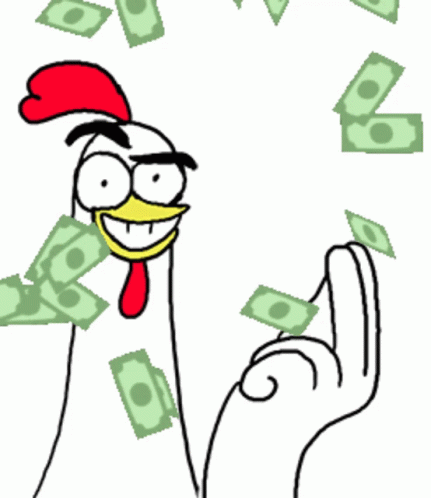 a man holding up his hand while a bunch of money fly around him