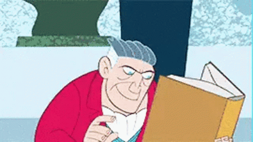 an illustration of an older gentleman reading a book