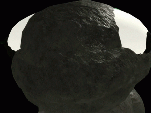 an animation picture of a black ball of cement