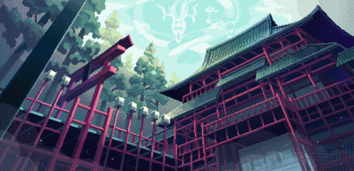 a digital painting of an asian styled building