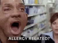 an animated picture of a woman yelling with text that says are allergy related?