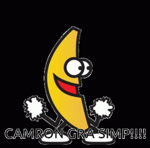 the logo for camon grasm, with a cartoon character holding a banana