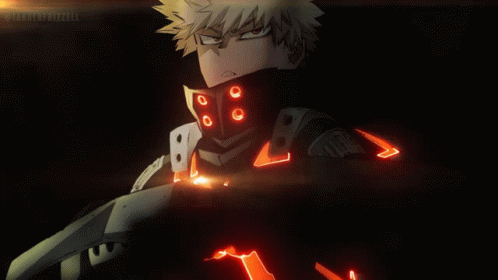 anime scene with a man with blue glowing lighting around his neck