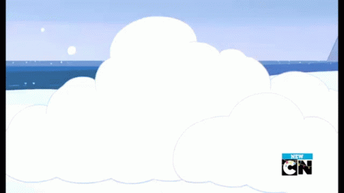 a cartoon shows a white bird sitting on top of some clouds