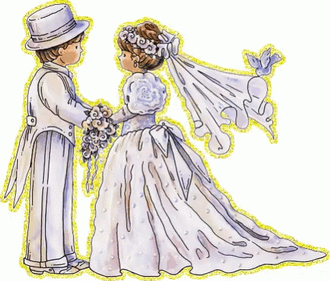 a bride and groom are exchanging with each other