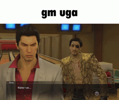 two men are talking in an elevator with the caption ` mmm uga'above them