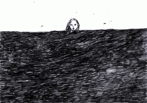 a person floating in the ocean, in black and white