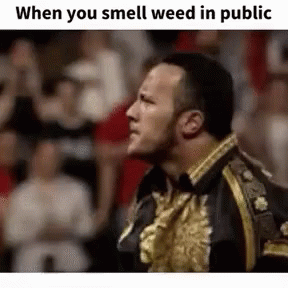 an image of a man with a caption that says, when you smell weed in public it is the reason