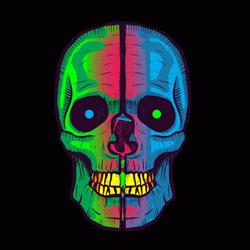 a colorful skull is shown against a black background