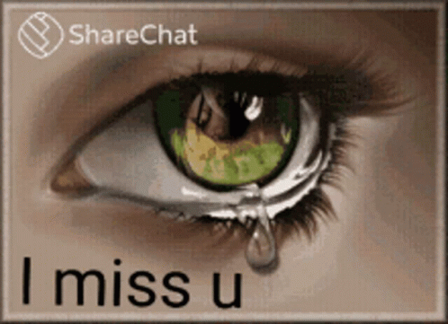 a green and black po of an eye with the text i miss u on it