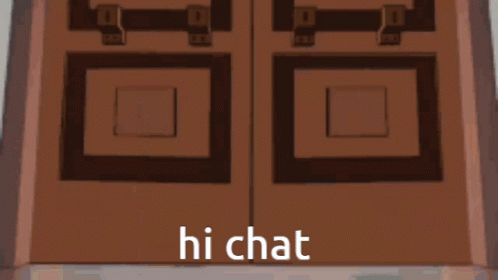 two black and blue doors with hi chat written on them
