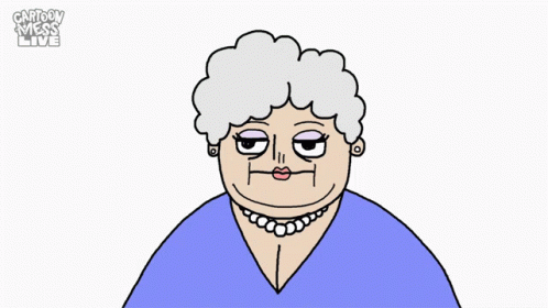 an old lady in pink top and blue face