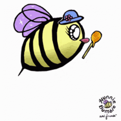 a cartooned blue striped bug character holding a candy