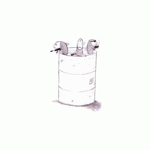 a drawing of a bucket with birds perched on top