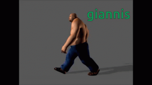 an animated man walking with an iguannis word in it