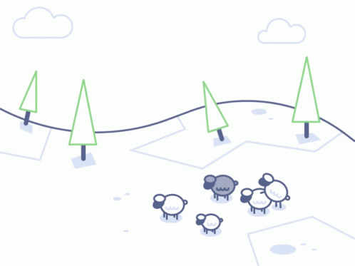 an animation scene of sheeps walking in the snowy ground