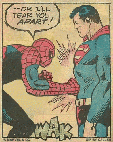 a drawing with an image of a spiderman shaking hands with a man