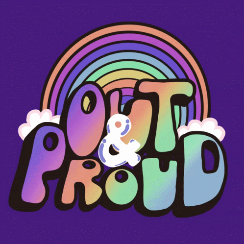a cartoon style typo art work with a rainbow in the background