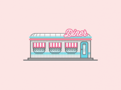 a cartoon restaurant called diner, sitting on a platform
