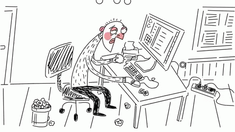 an illustration of a man sitting at a computer desk