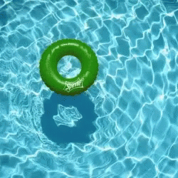 a green ring floating in water on top of a sunny surface