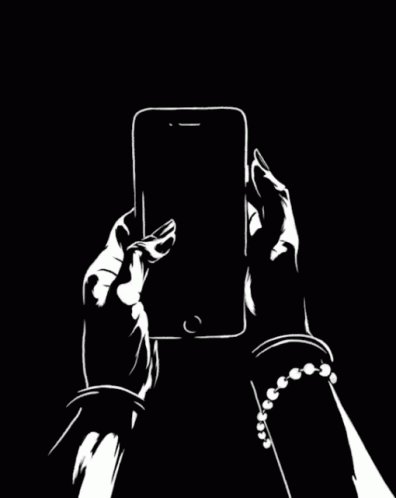 black and white drawing of a person holding a phone