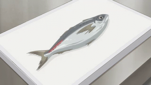 an illustration of a fish sitting on top of a piece of glass