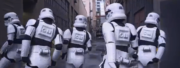 some star wars are walking in the city