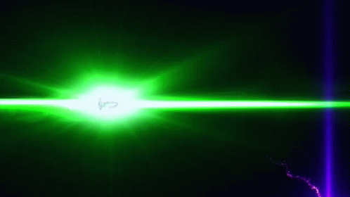 bright red and green laser appearing from the center