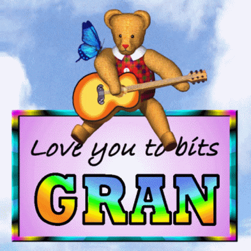 a picture of a bear holding a blue guitar